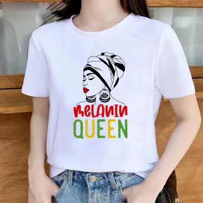 Women's African Girl Head Print Modal Round Neck Short Sleeve T-Shirt