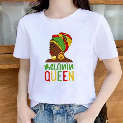 Women's African Girl Head Print Modal Round Neck Short Sleeve T-Shirt
