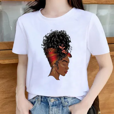 Women's African Girl Head Print Modal Round Neck Short Sleeve T-Shirt