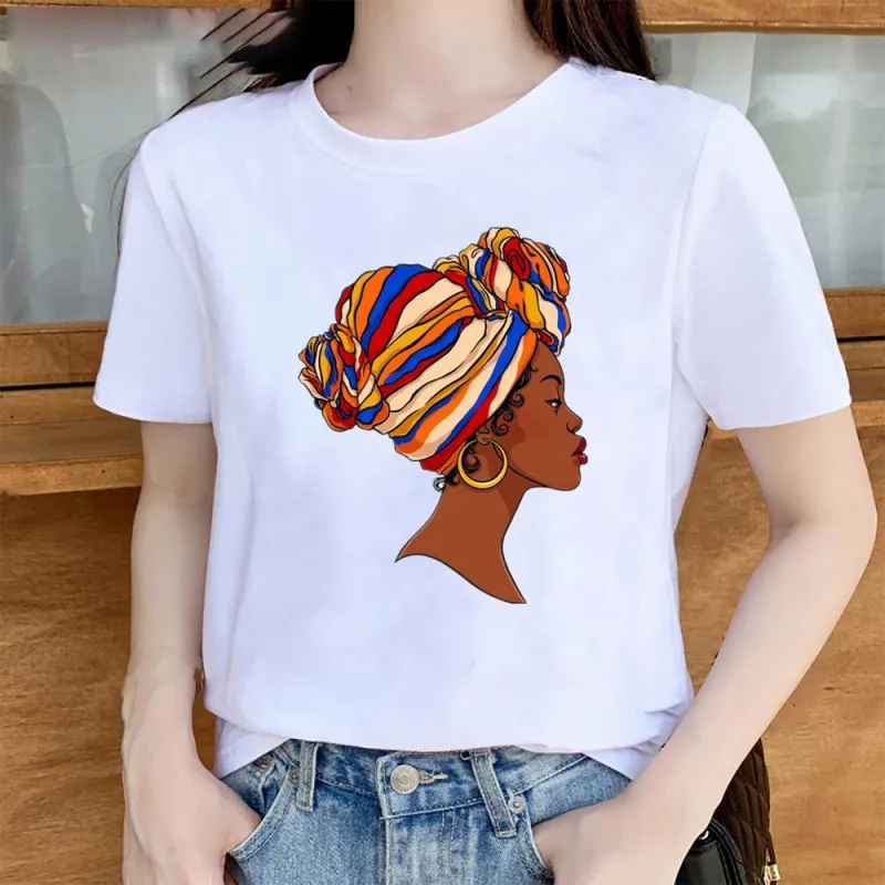 Women's African Girl Head Print Modal Round Neck Short Sleeve T-Shirt