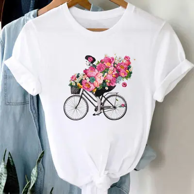 Women's Modal Floral Print Round Neck Short Sleeve T-Shirt