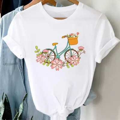 Women's Modal Floral Print Round Neck Short Sleeve T-Shirt