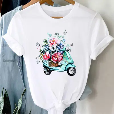 Women's Modal Floral Print Round Neck Short Sleeve T-Shirt
