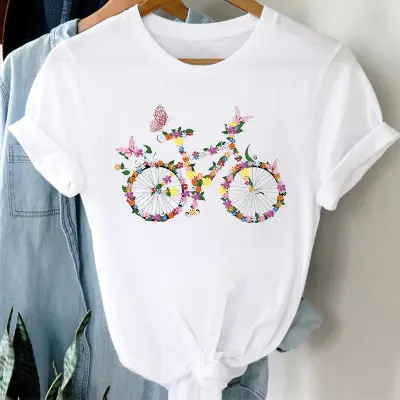 Women's Modal Floral Print Round Neck Short Sleeve T-Shirt