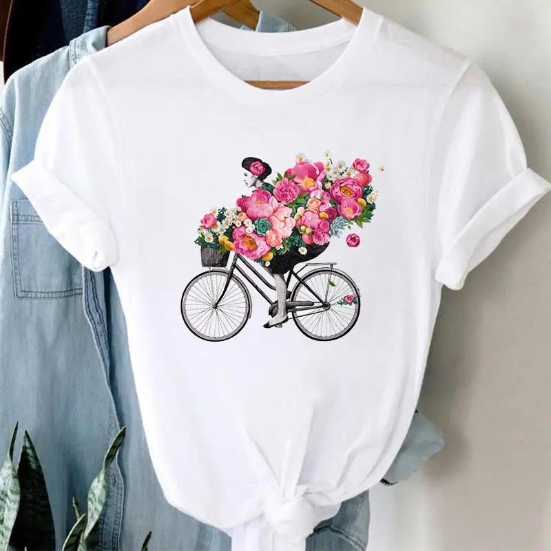 Women's Modal Floral Print Round Neck Short Sleeve T-Shirt
