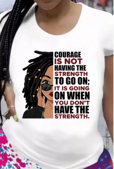Women's African Girl Letter Print Round Neck Short Sleeve T-Shirt