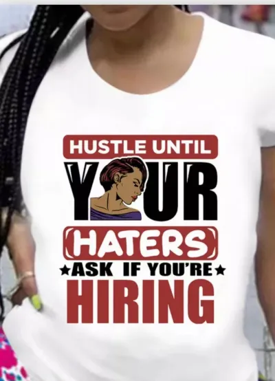 Women's African Girl Letter Print Round Neck Short Sleeve T-Shirt