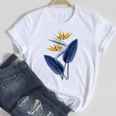 Women's Floral Print Modal T-Shirt - Loose Fit Round Neck Short Sleeve