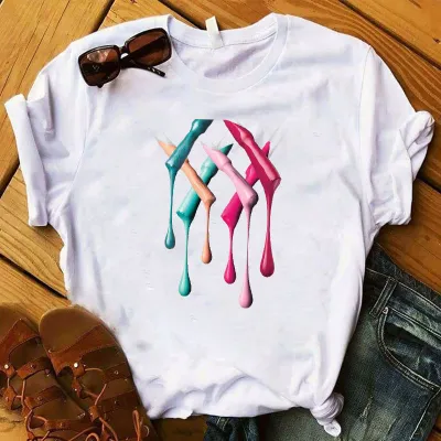 Women's Nail Polish Bottle Print Round Neck Short Sleeve T-Shirt