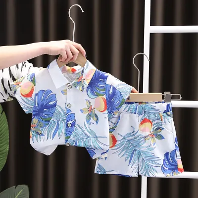 Toddler Boys Casual Floral Print Short Sleeve Lapel Shirt and Shorts Set for Vacation