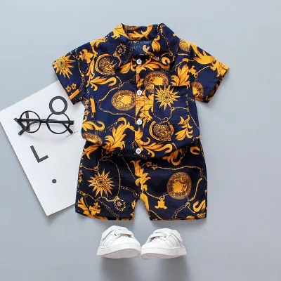 Toddler Boys Casual Floral Print Short Sleeve Lapel Shirt and Shorts Set for Vacation