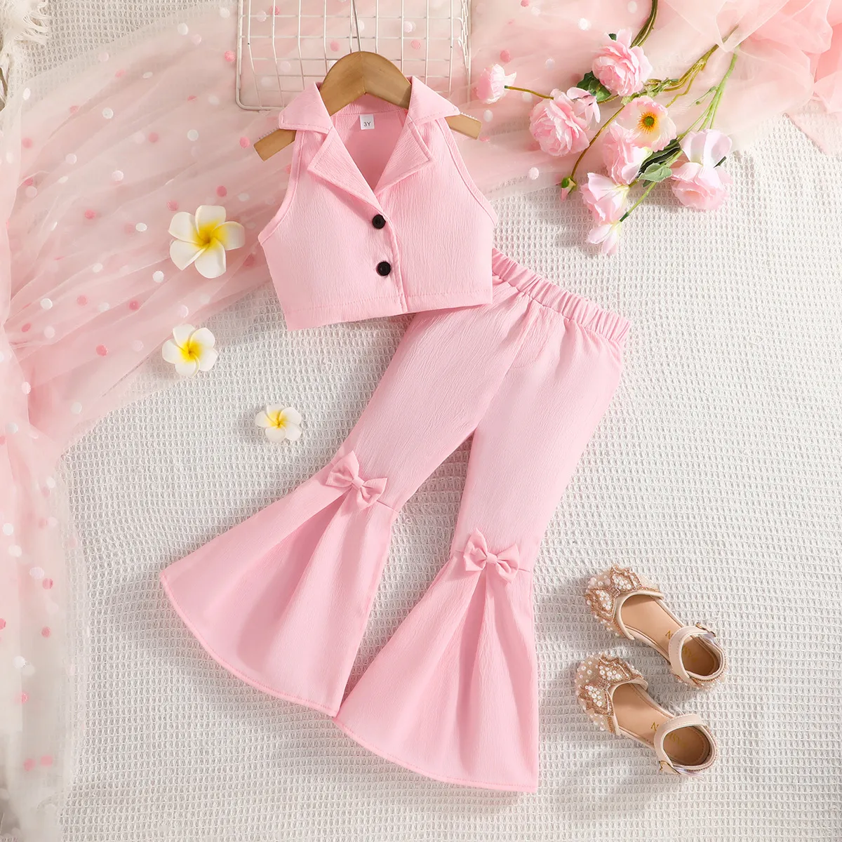Survêtement Fille 2 Pièces - Haut Débardeur + Pantalon Court Côtelé, Tenue Chic Pour 3 à 14 Ans