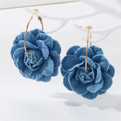 Women Fashion Simple Denim Camellia Stud Earrings