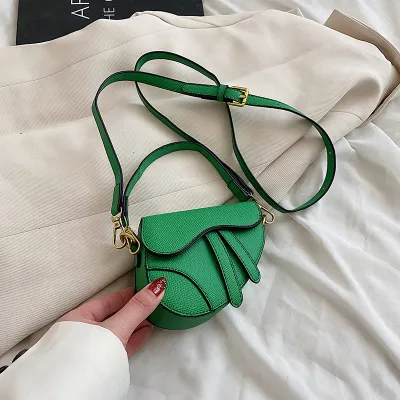 Kids Girls Fashion Casual Solid Color PU Leather Crossbody Saddle Bag for Toddler