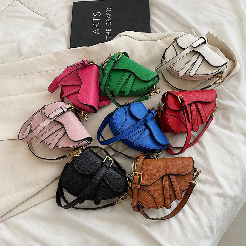 Kids Girls Fashion Casual Solid Color PU Leather Crossbody Saddle Bag for Toddler
