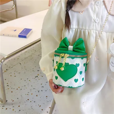 Kids Girls Valentine Fashion Sweet Cute Heart Bow Pattern Bucket Crossbody Bag
