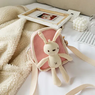 Kids Girls Easter Casual Cute Cartoon Rabbit Pattern Canvas Crossbody Bag Mini