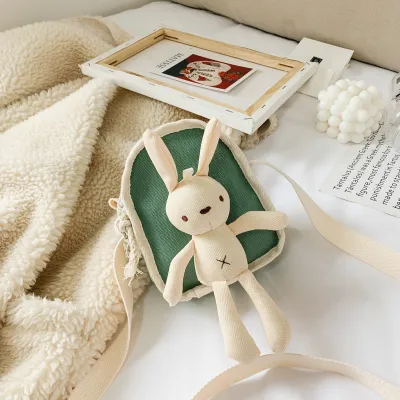 Kids Girls Easter Casual Cute Cartoon Rabbit Pattern Canvas Crossbody Bag Mini