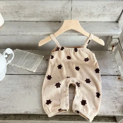 Kids Baby Boys Girls Casual Cute Cartoon Bear Print Sleeveless Cami Bodysuit Pullover Cotton 100%