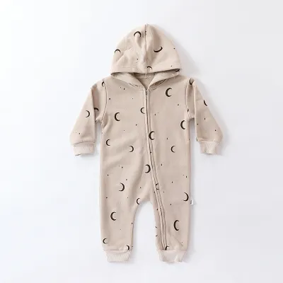 Kids Baby Boys Girls Casual Cute Moon Pattern Long Sleeve Round Neck Hooded Bodysuit 0-3T