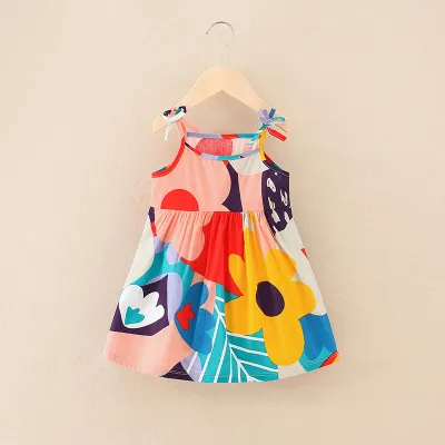 Kids Toddler Girls Casual Cute Floral Print Sleeveless A-Line Cotton Cami Dress