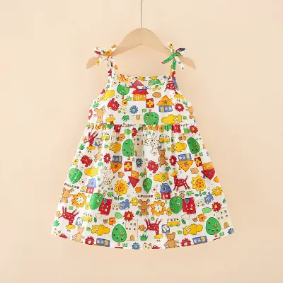 Kids Toddler Girls Casual Cute Floral Print Sleeveless A-Line Cotton Cami Dress