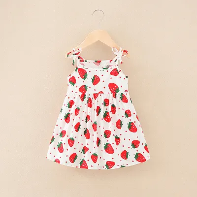 Kids Toddler Girls Casual Cute Floral Print Sleeveless A-Line Cotton Cami Dress