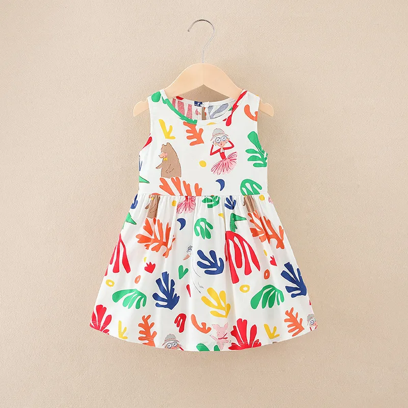 Kids Toddler Girls Casual Cute Cartoon Print Sleeveless Round Neck A-Line Dress