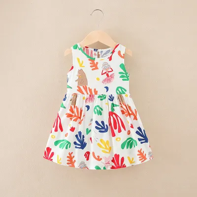 Kids Toddler Girls Casual Cute Cartoon Print Sleeveless Round Neck A-Line Dress