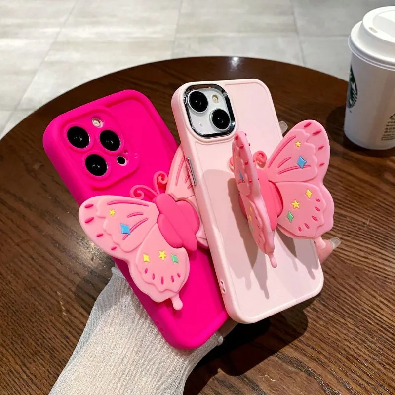 Women Fashion Cartoon Three-Dimensional Folding Butterfly Apple Mobile Phone Protective Case