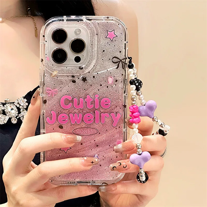 Women Fashion Transparent Apple Phone Case with Cartoon Letter Stars