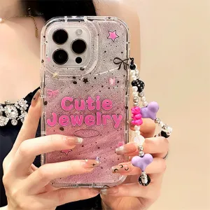 Women Fashion Transparent Apple Phone Case with Cartoon Letter Stars