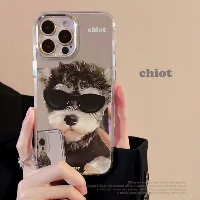 Women Fashion Cartoon Sunglasses Dog Mirror Apple Mobile Phone Case