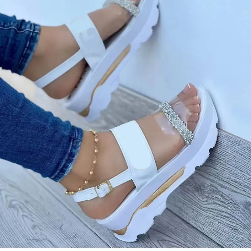 Women Fashion Plus Size Rhinestone Buckle Thick-Soled Sandals
