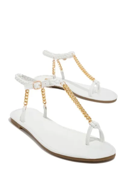 Women Fashionable Casual Plus Size Metal Chain Hollow Round Toe Flat Sandals
