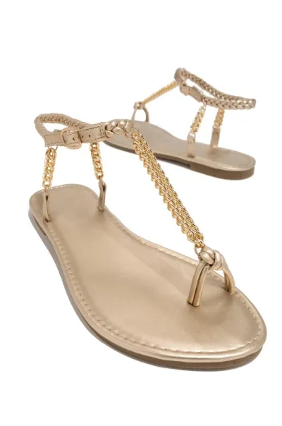 Women Fashionable Casual Plus Size Metal Chain Hollow Round Toe Flat Sandals