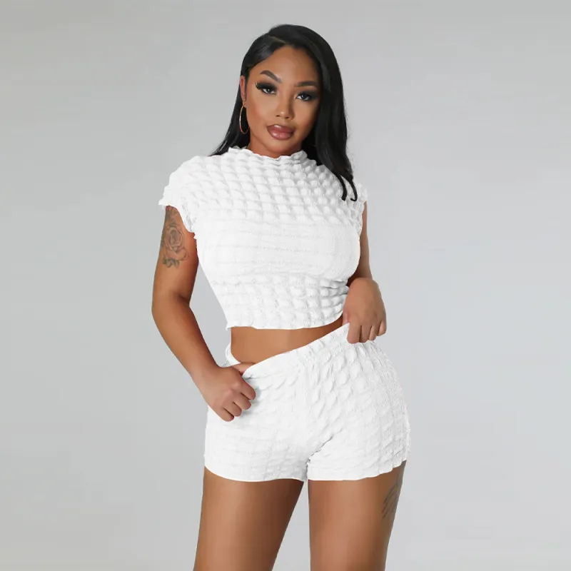 Women's Sleeveless Crop Top and Shorts Set - Solid Color Street Hipster Style Polyester Two-Piece Outfit