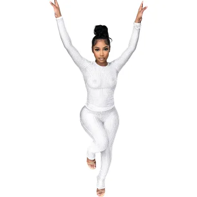 Women Casual Sexy Hollow Crewneck Top and Pants Set - Street Hipster Style