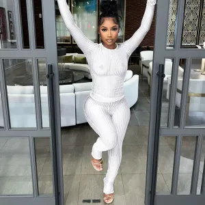 Women Casual Sexy Hollow Crewneck Top and Pants Set - Street Hipster Style