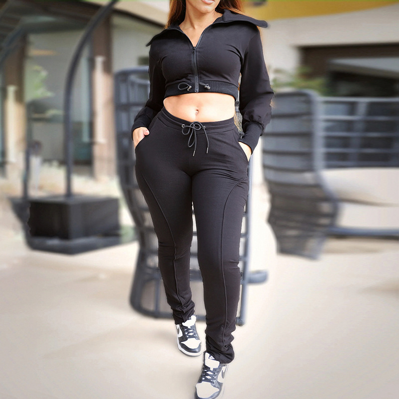 Wholesale Women Fashion Casual Lapel Zipper Long Sleeve Top