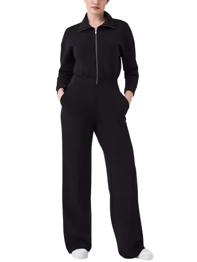Women's Solid Color Lapel Long Sleeve Wide Leg Jumpsuit