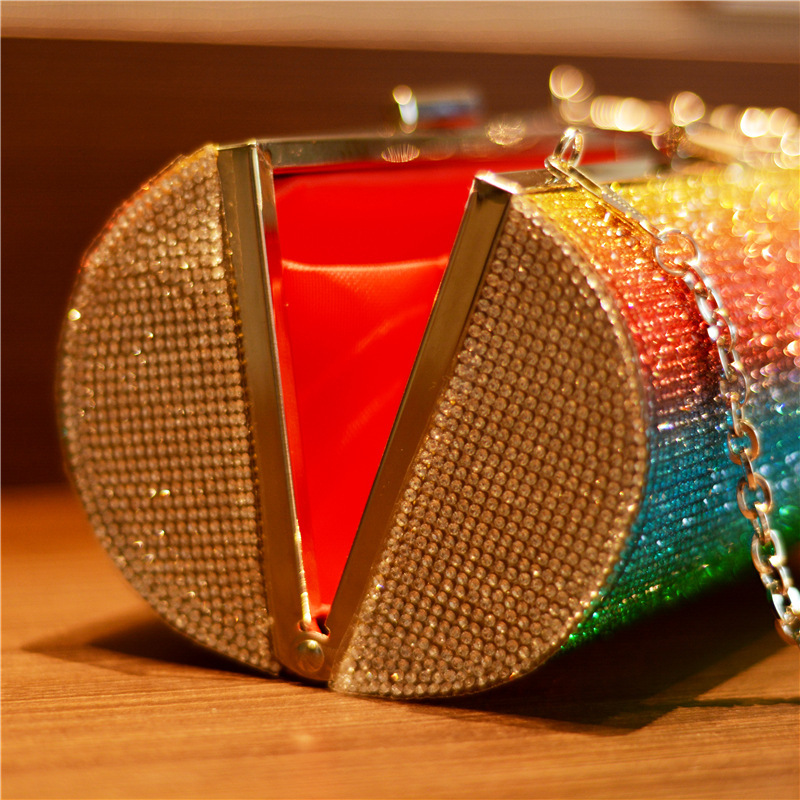 Bling Rainbow Cylinder Evening Clutch / Crossbody Bag outlet