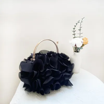Women Creative Chiffon Satin Floral Evening Bag Fashion Polyester Clutch