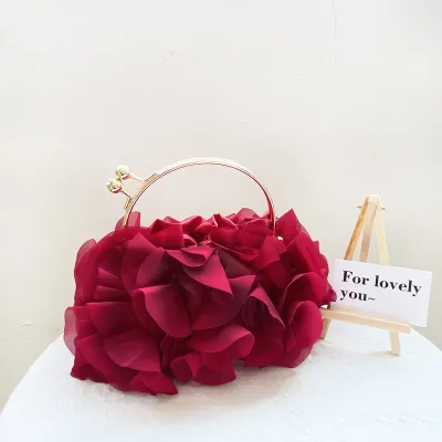 Women Creative Chiffon Satin Floral Evening Bag Fashion Polyester Clutch