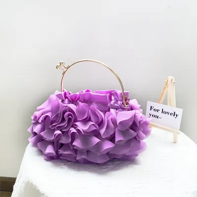 Women Creative Chiffon Satin Floral Evening Bag Fashion Polyester Clutch
