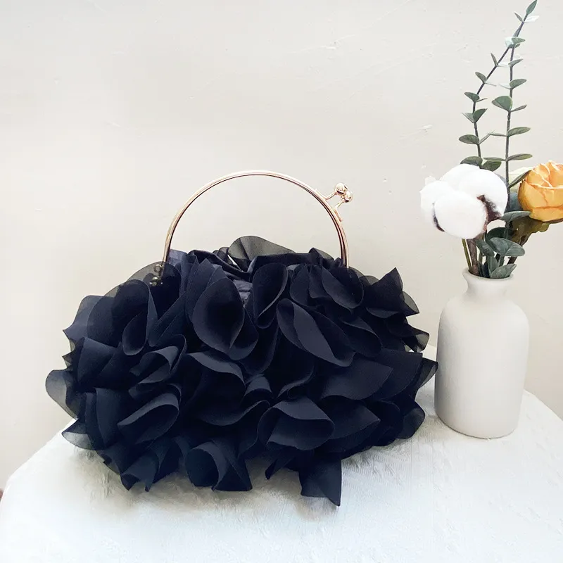 Women Creative Chiffon Satin Floral Evening Bag Fashion Polyester Clutch