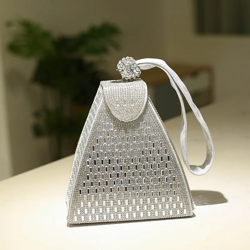 Fashion Rhinestone Triangle Evening Bag Clutch with Latch Closure