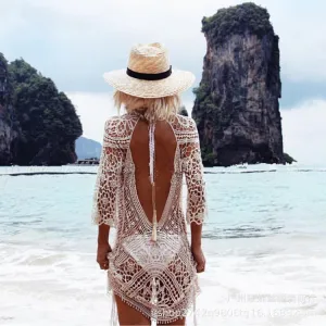Women Fashion Sexy Lace Hollow Crochet Bikini Swimwear Cover-Ups