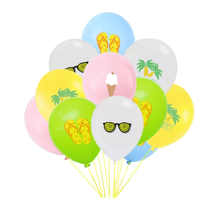 Creative 12 Inch Summer Ice Cream Leaves Glasses Printed Latex Balloon Hawaiian Theme Party Decoration 100-Bag