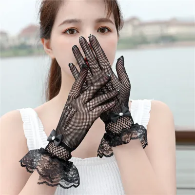 Women Fashion Sexy Mesh Lace Bow Thin Gloves